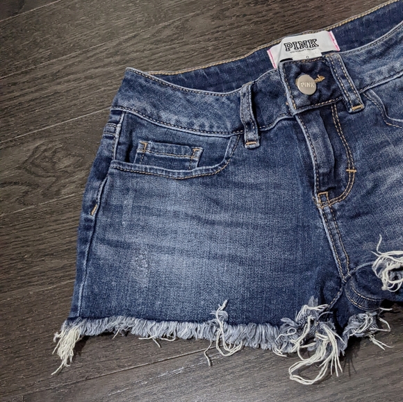 Pink (Victoria's Secret) dark denim shorts.  Size 0 - Picture 3 of 4